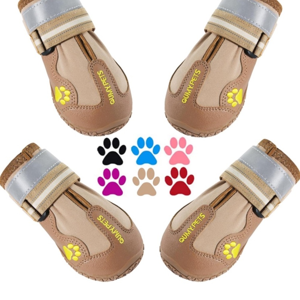 QUMY Dog Shoes,Boots & Paw Protectors,Anti Slip Sole Khaki,size 3 and size 6